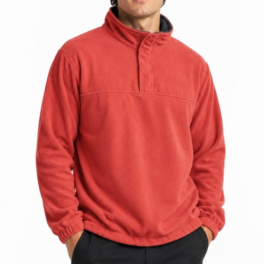 Faded Glory Fleece Pullover Mens Large Orange Quarter Snap Mock Neck Gorpcore